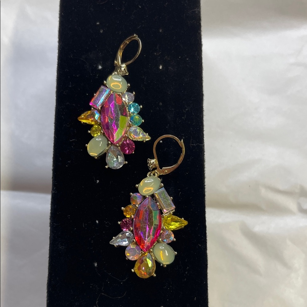 B J Signed Vintage High Quality Multi Colored Rhinestones Pierce Earrings. P